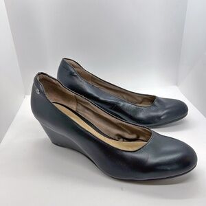 Hush Puppies Women's Leather Black Wedge Heel Pumps, Size 9